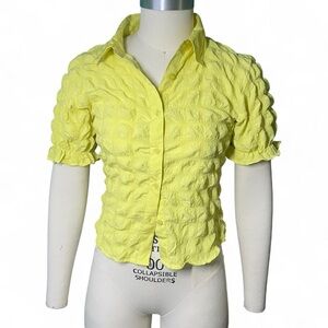 Yellow Textured Button-Up Blouse